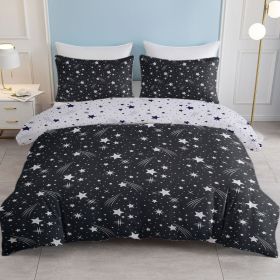 3 Piece Sparkle Black Meteor Shower Printed Duvet Cover Set Twin Size for Home Bedroom Decor