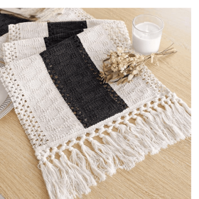 Boho Table Runner for Christmas Home Decor with Tassels 72 Inches Long Farmhouse Rustic Black Halloween Table Runner Macrame Burlap Table Decorat