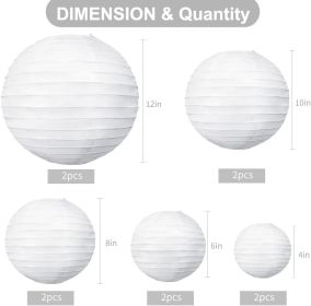 10Pcs White Paper Lanterns Decorative Chinese/Japanese Hanging Round Paper Lanterns Lamp for Birthday, Wedding, Christmas, Bridal, Home Decor